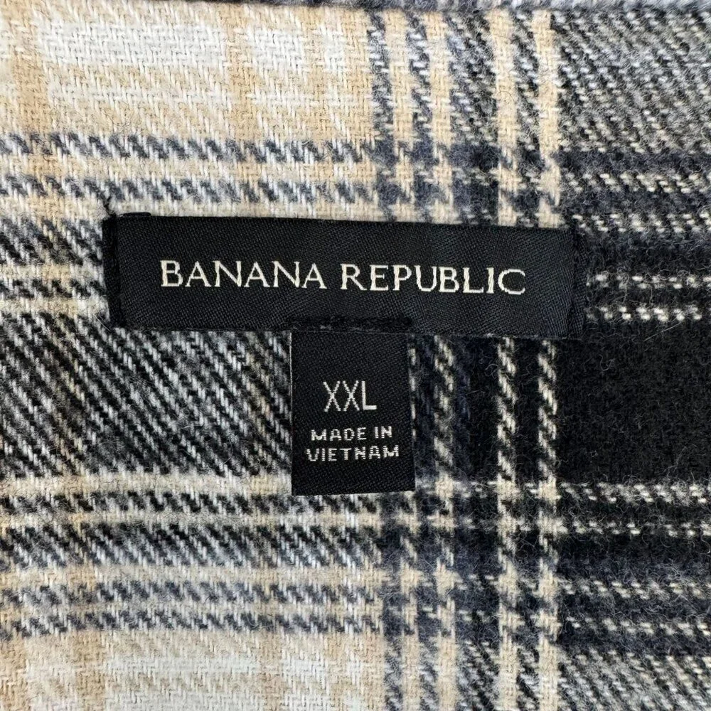 Banana Republic Flannel Black Ivory Plaid Long Line Oversized Shacket Size XL